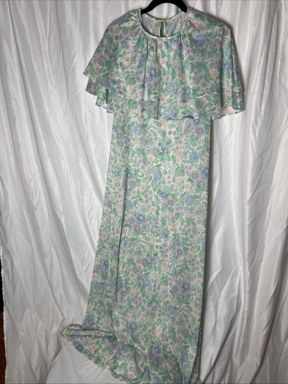 Floral Pastel Maxi Dress with Capelet